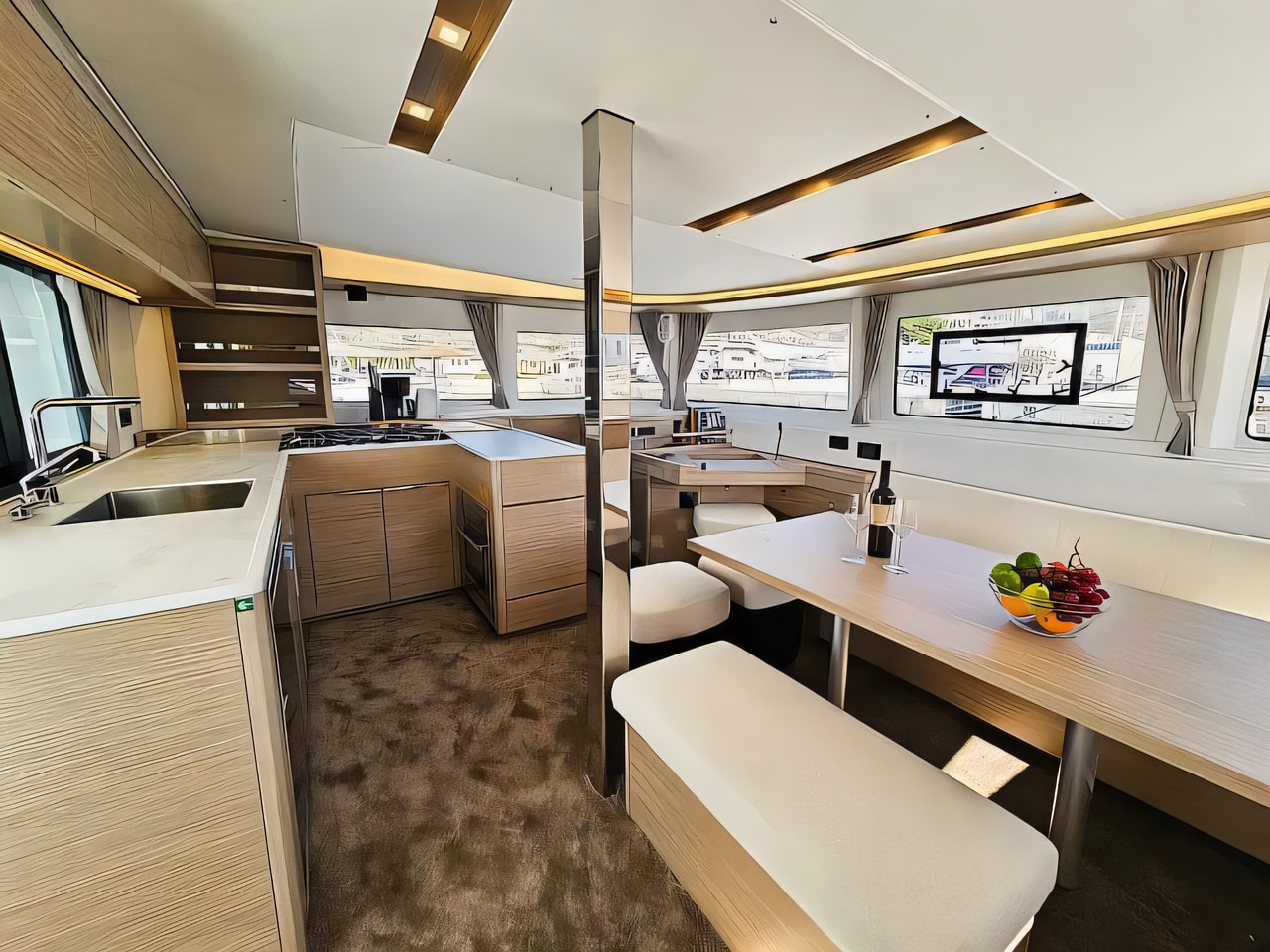 Layout of Lagoon 46 Fly catamaran with 4 cabins Croatia yacht charter
