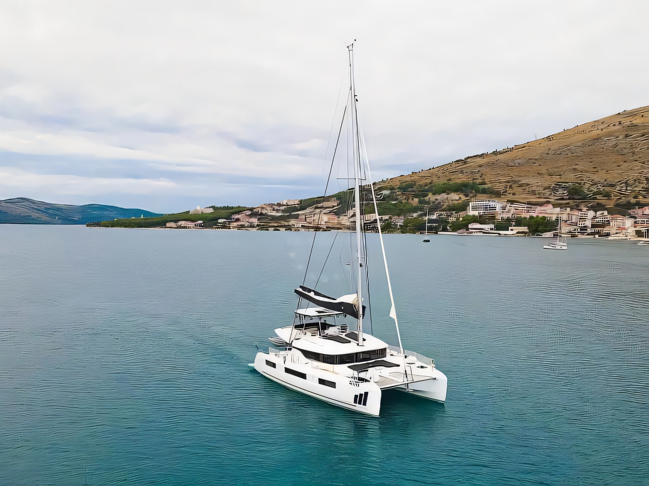 Exterior overview of Lagoon 51 Fly catamaran for charter from Seget Donji Marina Baotic in the Split sailing area Croatia