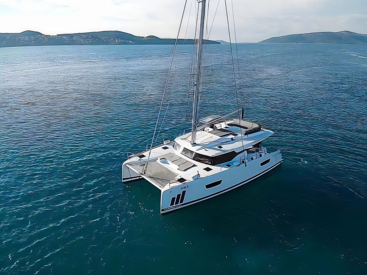 Exterior overview of Fountaine Pajot Elba 45 catamaran for charter from Seget Donji Marina Baotic in the Split sailing area Croatia
