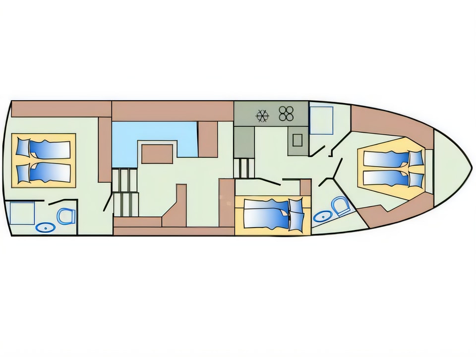 Layout of Yaretti 1570 Heck motoryacht with 3 cabins Croatia yacht charter