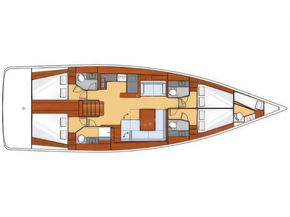 Layout of Beneteau Oceanis 55 sail boat with 4 cabins Croatia yacht charter