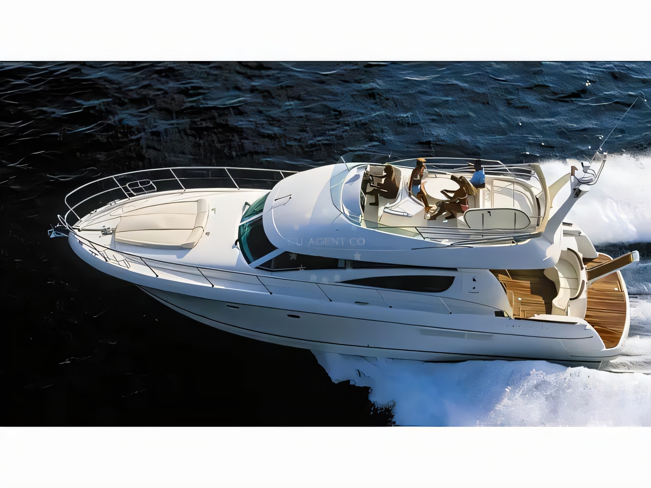 Exterior overview of Prestige 46 Fly motor boat for charter from Marina Novigrad in the Istria / Kvarner sailing area Croatia