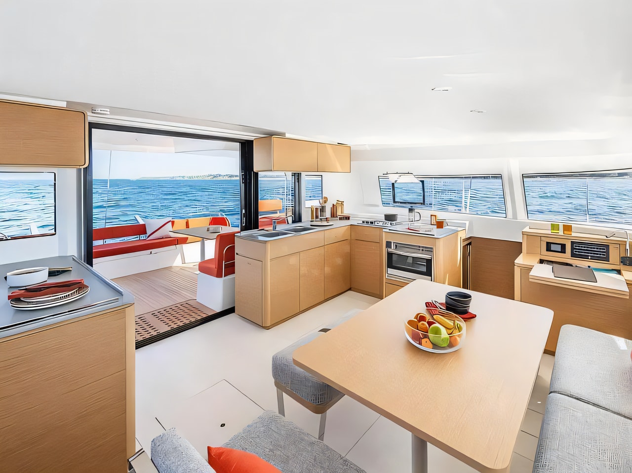 Layout of Excess 14 catamaran with 6 cabins Croatia yacht charter