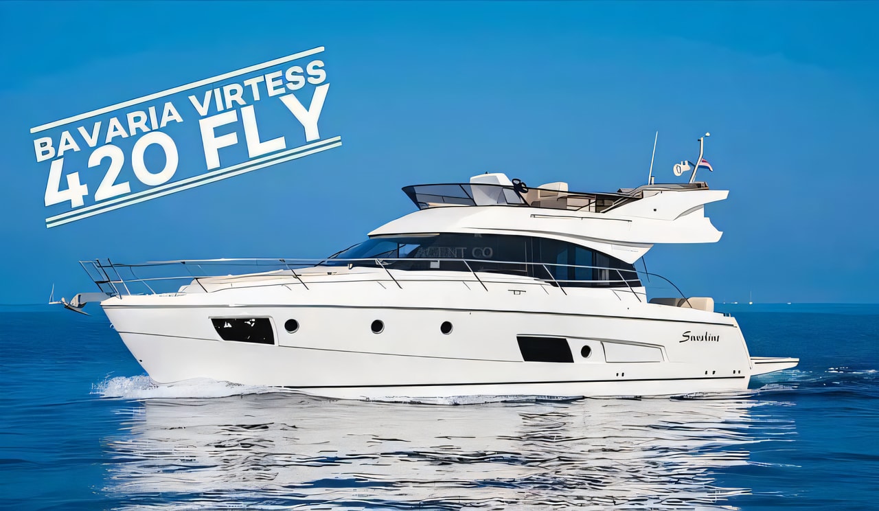 Exterior overview of Bavaria Virtess 420 motor boat for charter from Pula Marina Polesana in the Istria / Kvarner sailing area Croatia