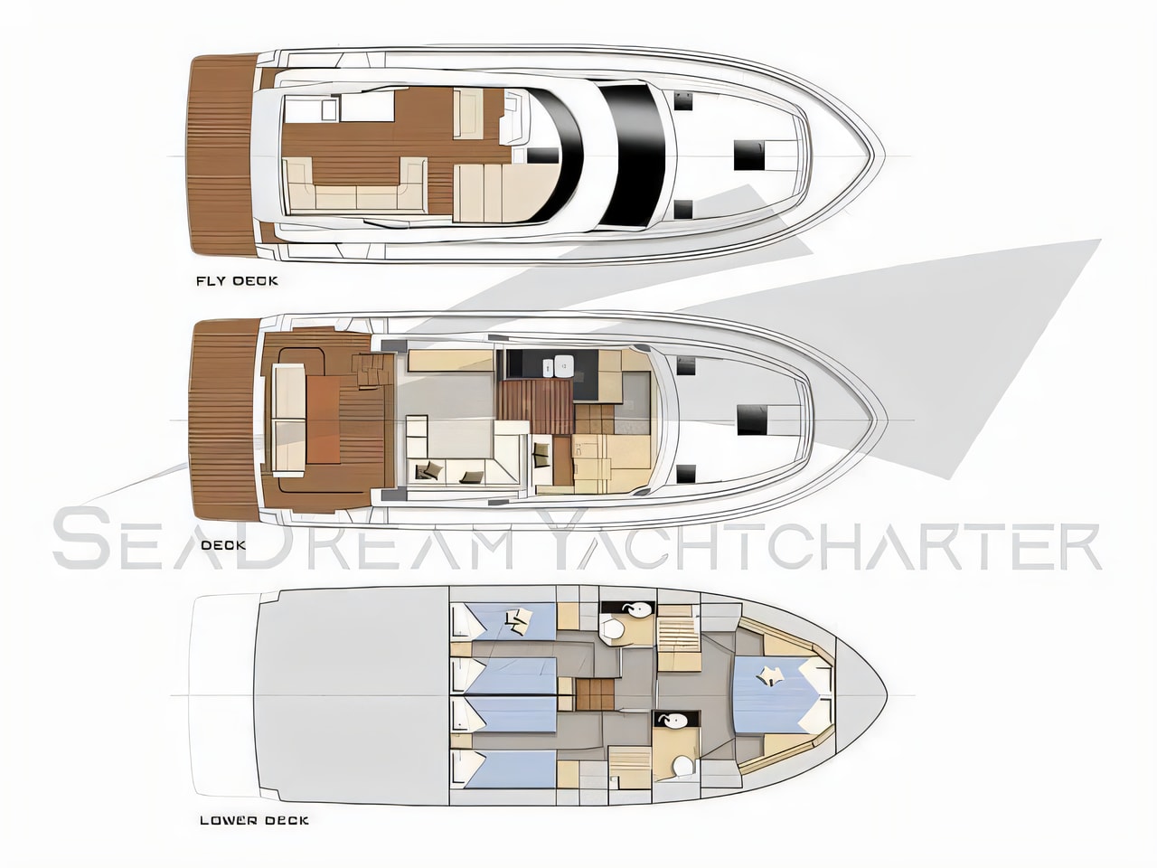 Interior of Bavaria Virtess 420 motor boat with 3 cabins Croatia yacht charter