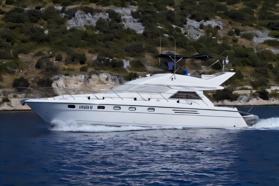 Exterior overview of Princess 470 motoryacht for charter from Primosten Marina Kremik in the Sibenik sailing area Croatia