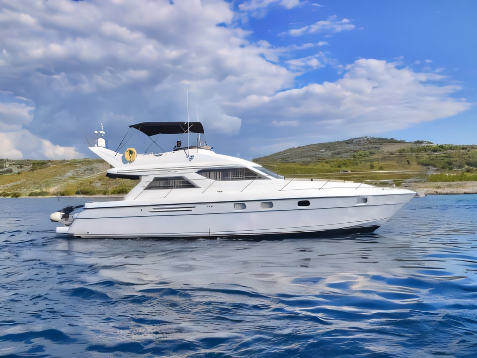 Exterior overview of Princess 480 motoryacht for charter from Primosten Marina Kremik in the Sibenik sailing area Croatia