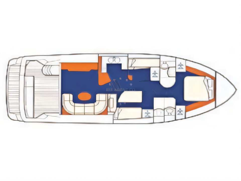 Layout of Princess 480 motoryacht with 3 cabins Croatia yacht charter
