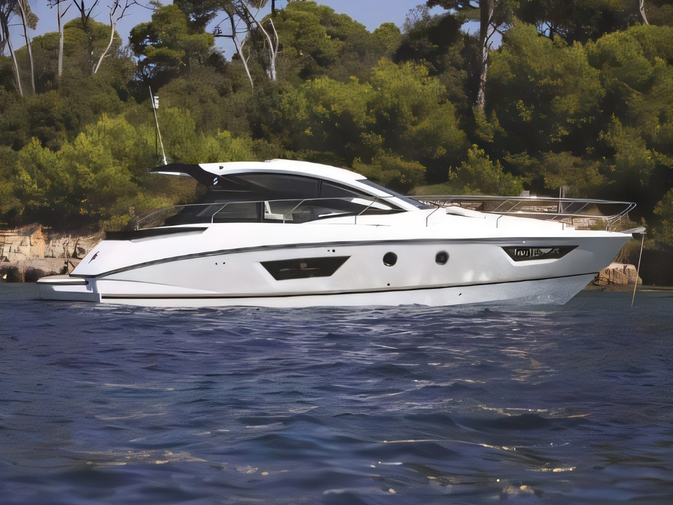 Exterior overview of Beneteau GT40 motor boat for charter from Pula Tehnomont Marina Veruda in the Istria / Kvarner sailing area Croatia
