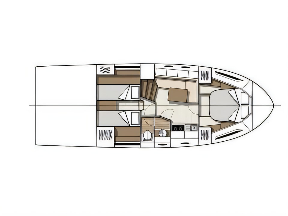 Layout of Beneteau GT40 motor boat with 2 cabins Croatia yacht charter