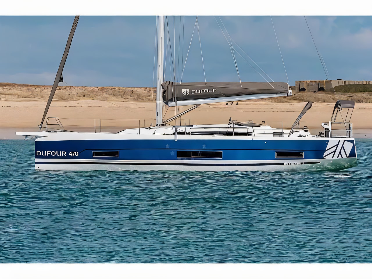 Exterior overview of Dufour 470 sail boat for charter from Vodice ACI Marina in the Sibenik sailing area Croatia