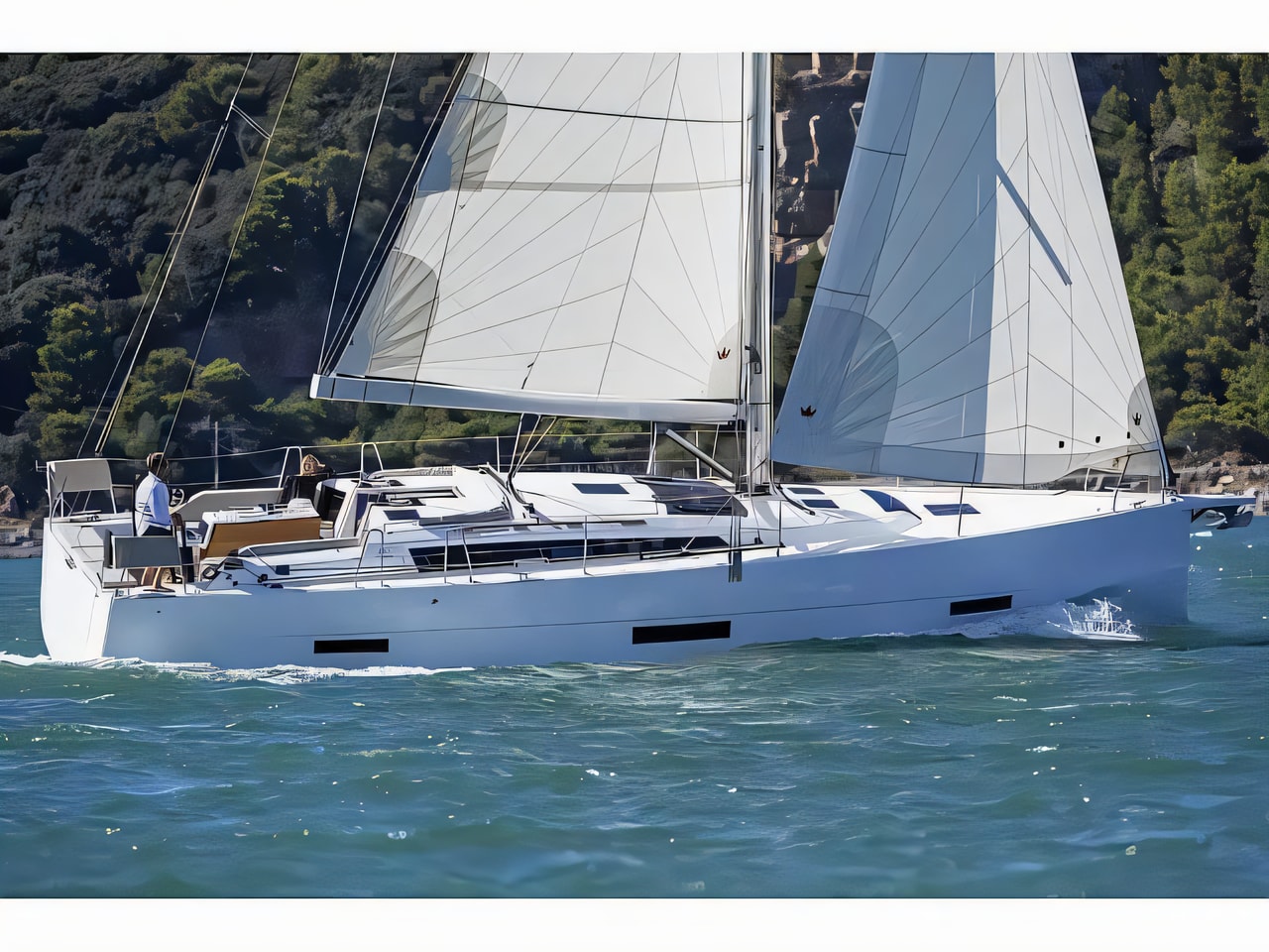 Exterior overview of Dufour 430 sail boat for charter from Vodice ACI Marina in the Sibenik sailing area Croatia