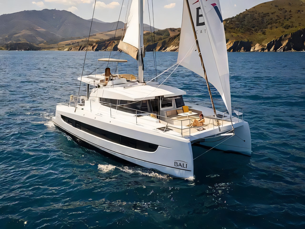 Exterior overview of Bali 4.2 A / C & GEN & WM catamaran for charter from Vodice ACI Marina in the Sibenik sailing area Croatia