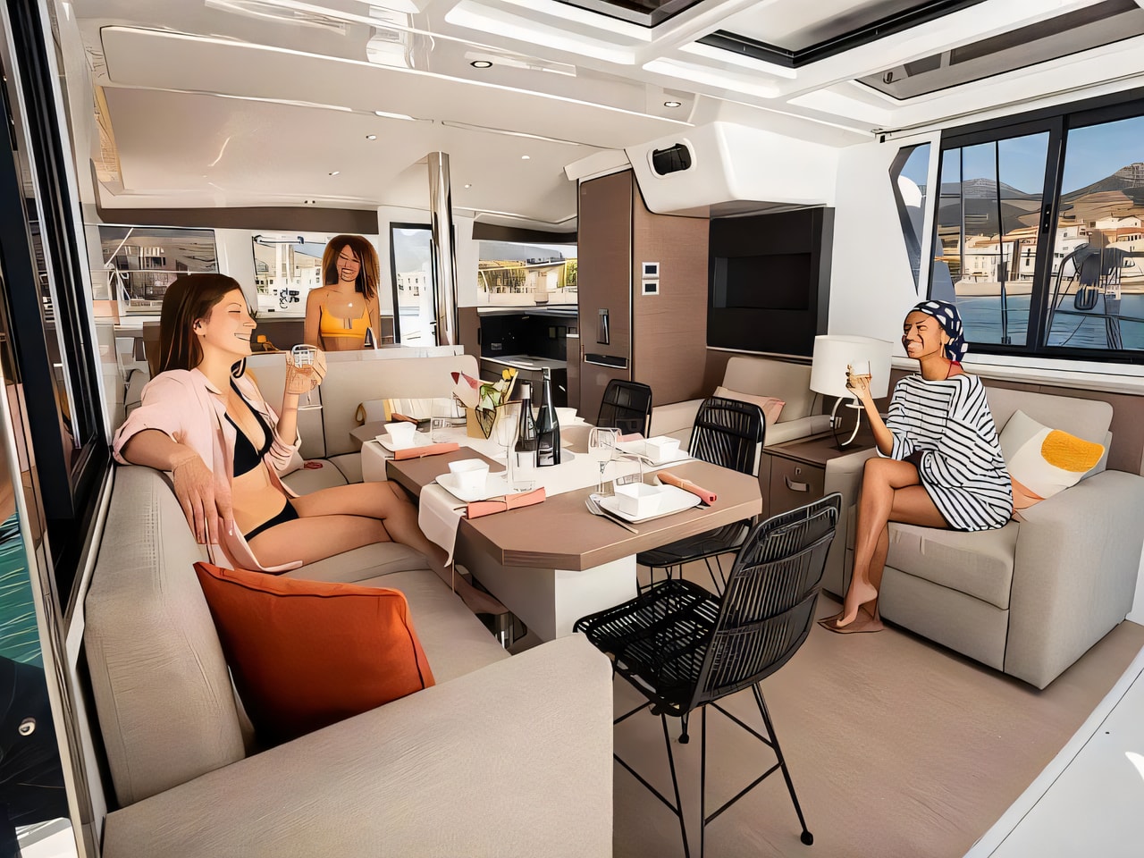 Layout of Bali 4.2 A / C & GEN & WM catamaran with 5 cabins Croatia yacht charter