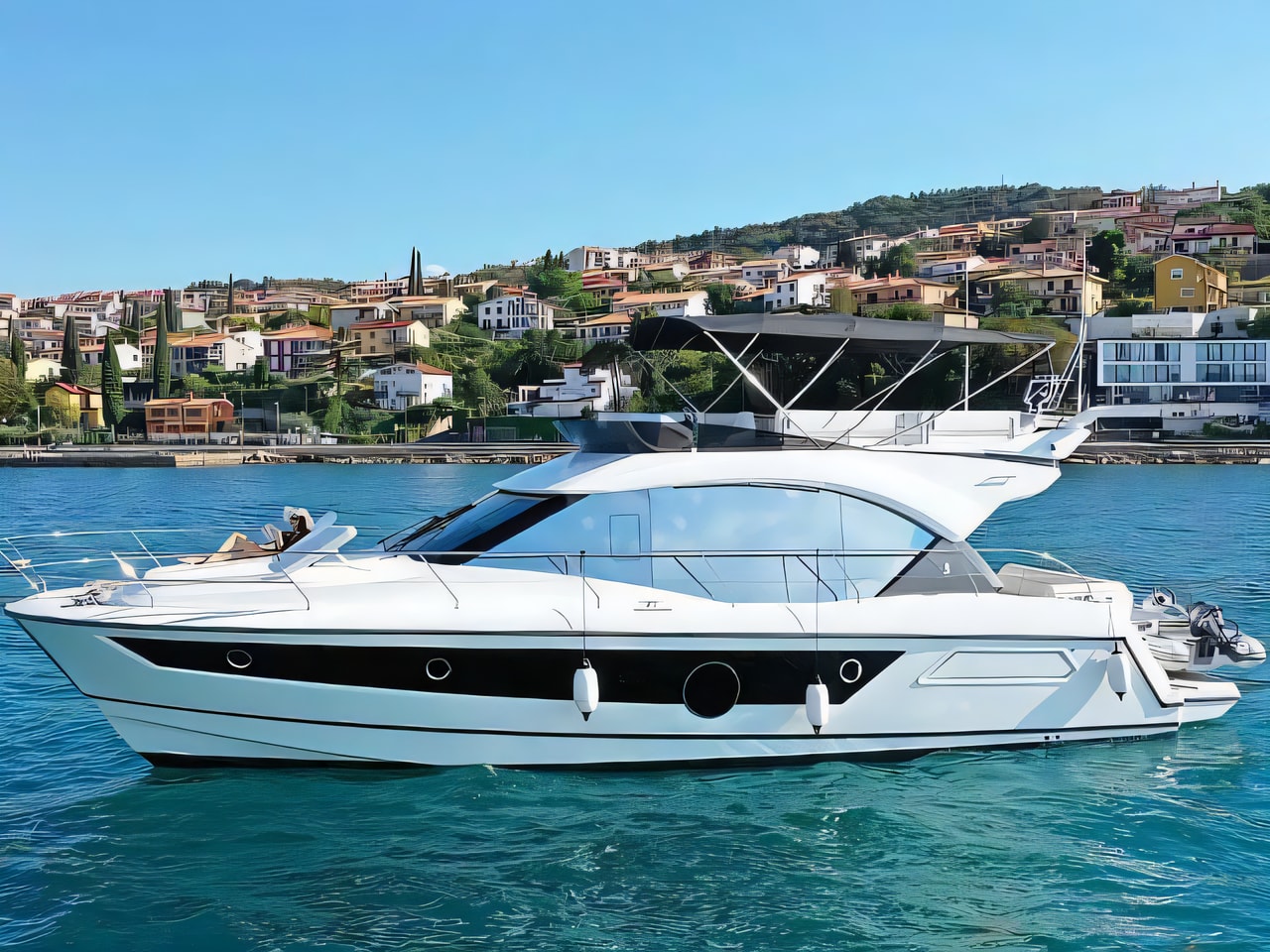 Exterior overview of Monte Carlo 52 motoryacht for charter from Seget Donji Marina Baotic in the Split sailing area Croatia