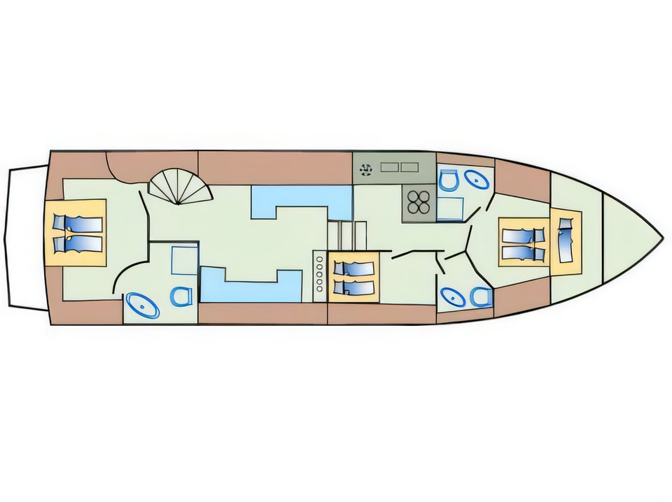 Layout of Johnson 56 motoryacht with 4 cabins Croatia yacht charter