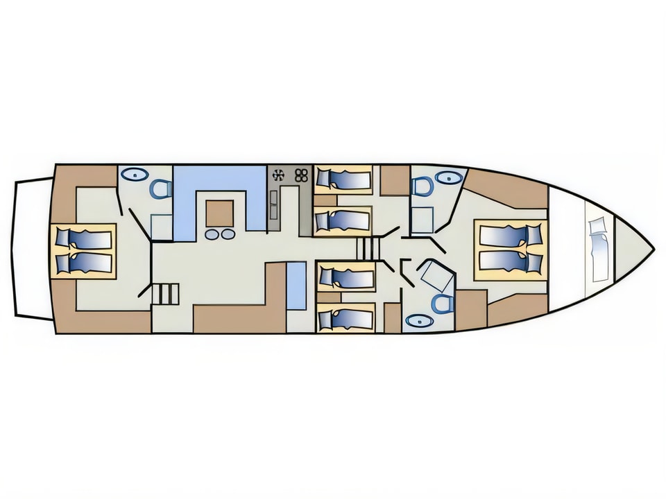 Layout of Yaretti 1910 motoryacht with 5 cabins Croatia yacht charter