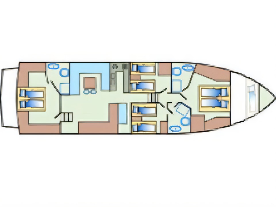 Layout of Yaretti 1910 motoryacht with 5 cabins Croatia yacht charter