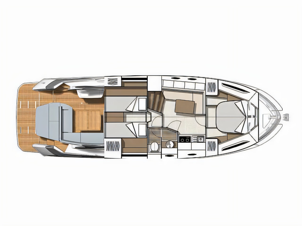 Interior of Gran Turismo 41 motor boat with 2 cabins Croatia yacht charter