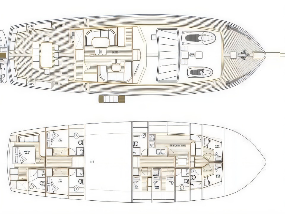 Layout of Gulet Pacha gulet or cruiser with 4 cabins Croatia yacht charter