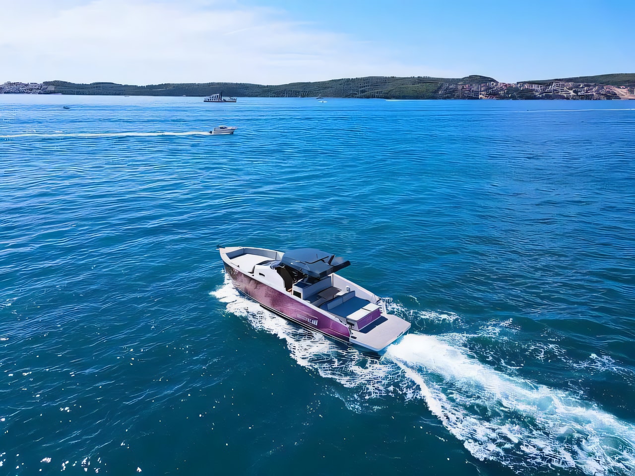 Exterior overview of Tesoro T40 motor boat for charter from Seget Donji Marina Baotic in the Split sailing area Croatia
