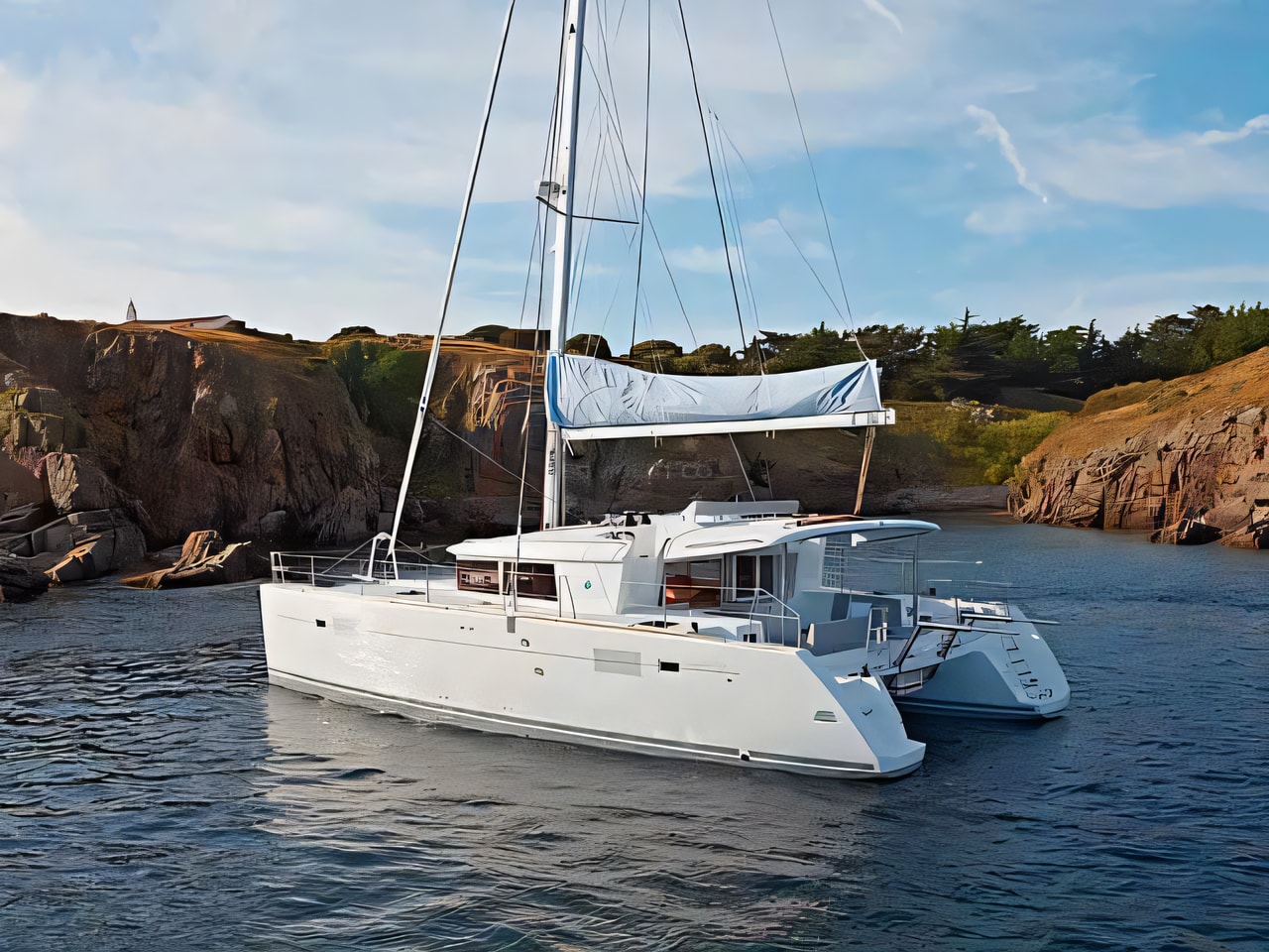 Exterior overview of Lagoon 450 F catamaran for charter from Sukosan Marina Dalmacija in the Zadar sailing area Croatia