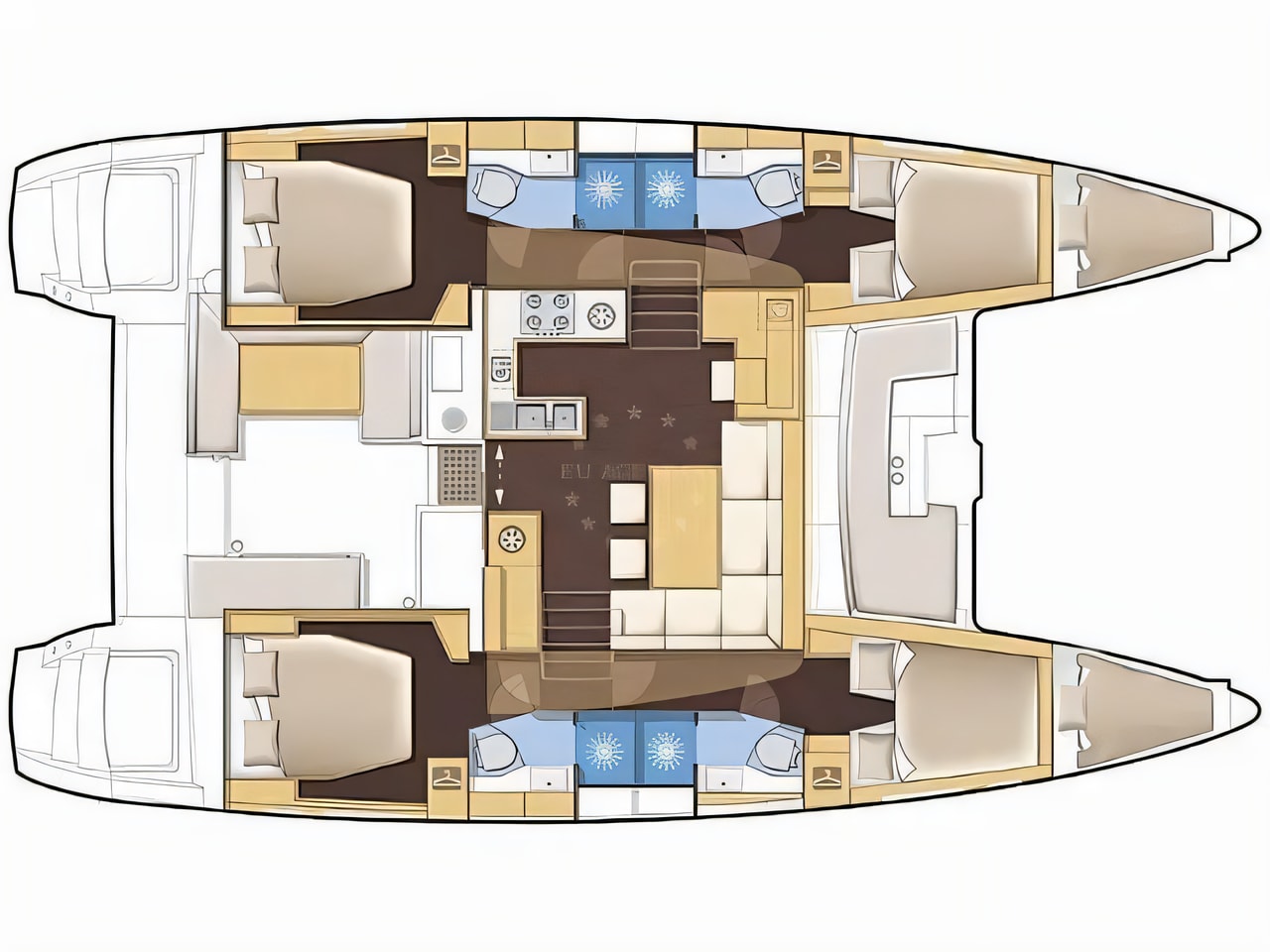 Interior of Lagoon 450 F catamaran with 6 cabins Croatia yacht charter