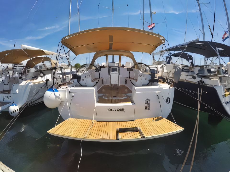 Exterior overview of Sun Odyssey 449 sail boat for charter from Biograd Kornati in the Zadar sailing area Croatia