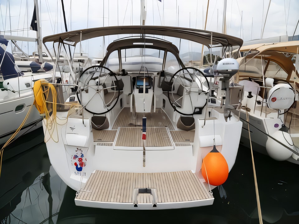 Exterior overview of Sun Odyssey 479 sail boat for charter from Kastela Gomilica Marina in the Sibenik sailing area Croatia