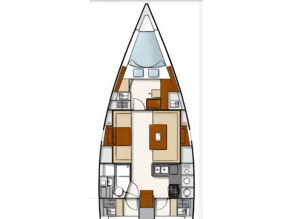 Layout of Hanse 400 sail boat with 3 cabins Croatia yacht charter