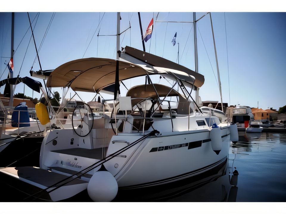 Exterior overview of Bavaria 34 Cruiser sail boat for charter from Biograd Kornati in the Zadar sailing area Croatia
