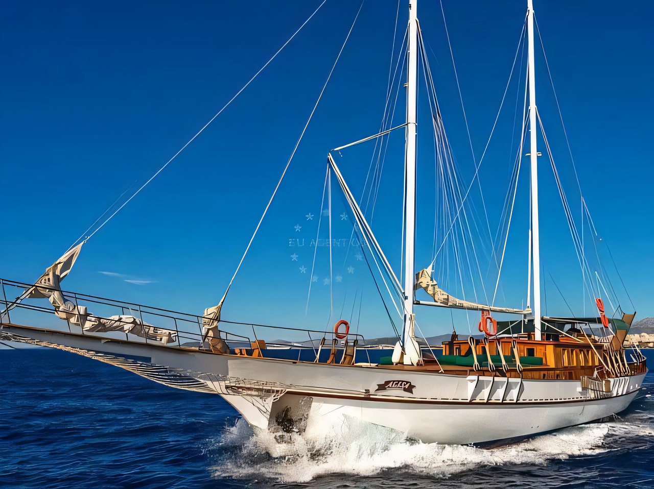 Exterior overview of Gulet gulet or cruiser for charter from Zaton Veliki Marina in the Dubrovnik sailing area Croatia