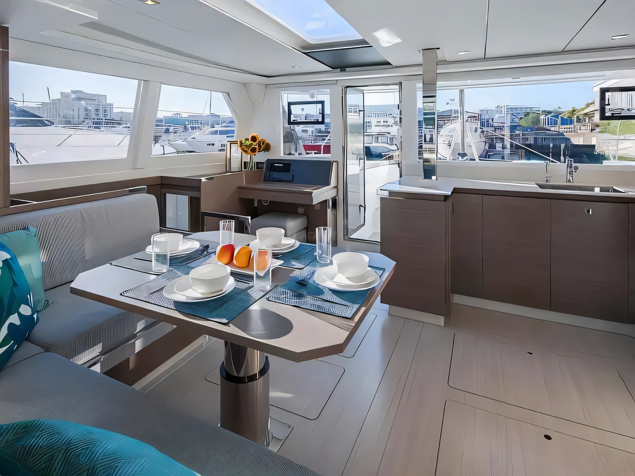Layout of Moorings 4200 / 4 catamaran with 4 cabins Croatia yacht charter