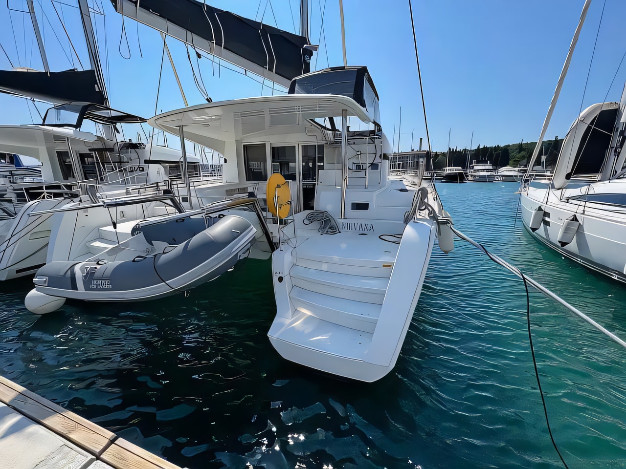 Exterior overview of Lagoon 39 catamaran for charter from Pula Marina Polesana in the Istria / Kvarner sailing area Croatia