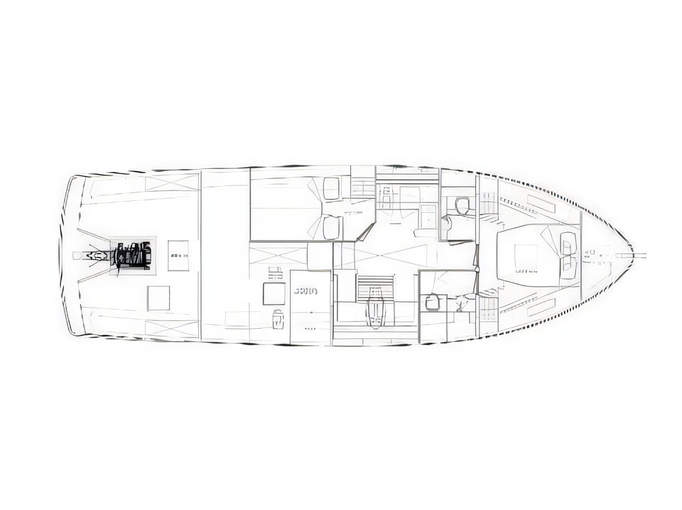 Cyrus 13.8 hardtop yacht layout 2 cabins Croatia charter