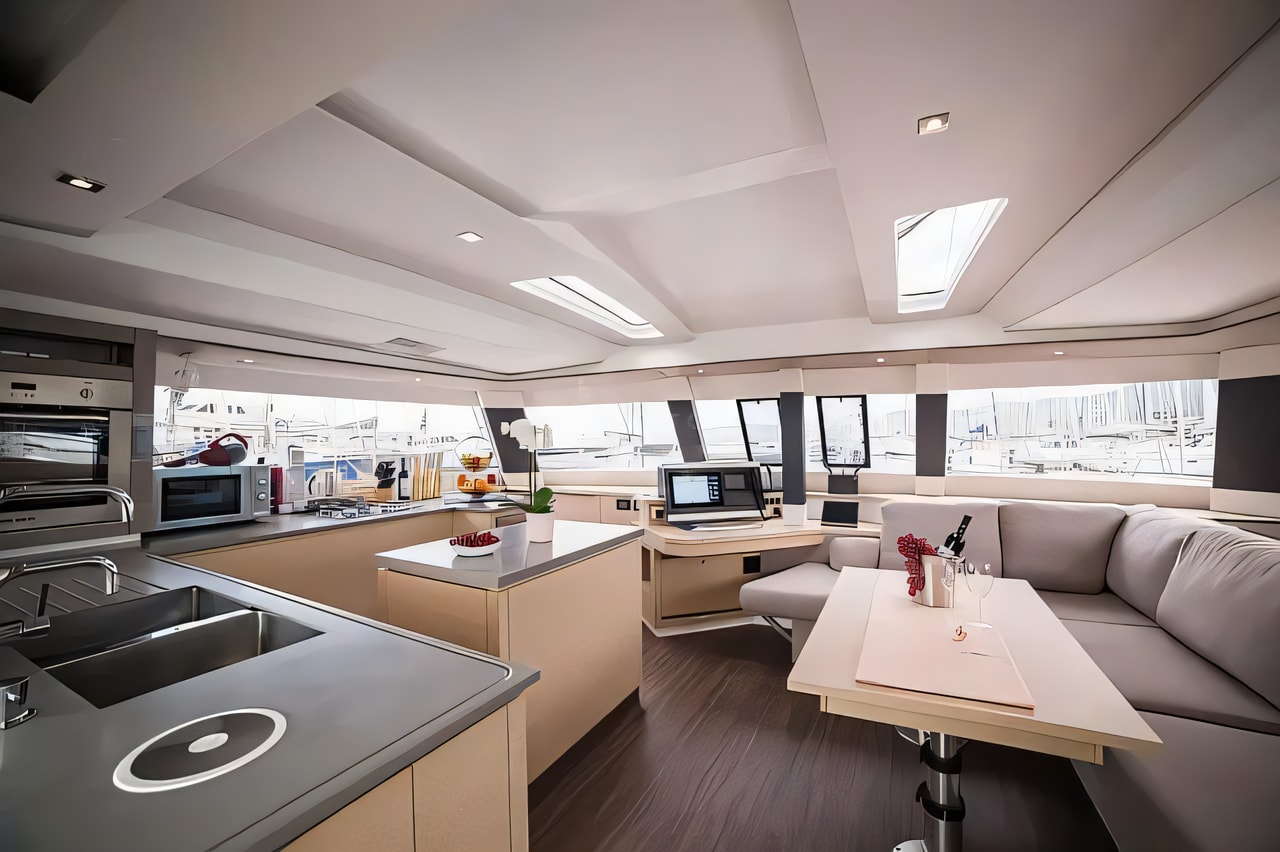 Layout of Saba 50 catamaran with 6 cabins Croatia yacht charter