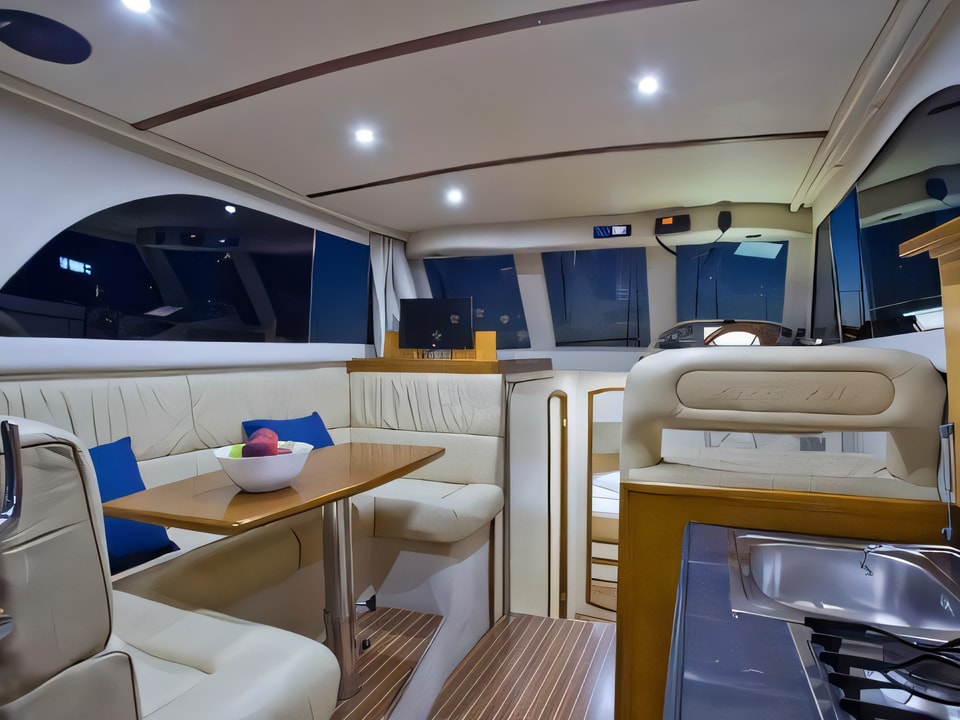 Interior of Marco Polo 12 motor boat with 2 cabins Croatia yacht charter