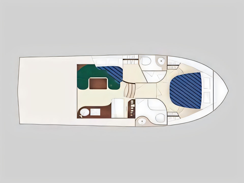 Layout of Marco Polo 12 motor boat with 2 cabins Croatia yacht charter