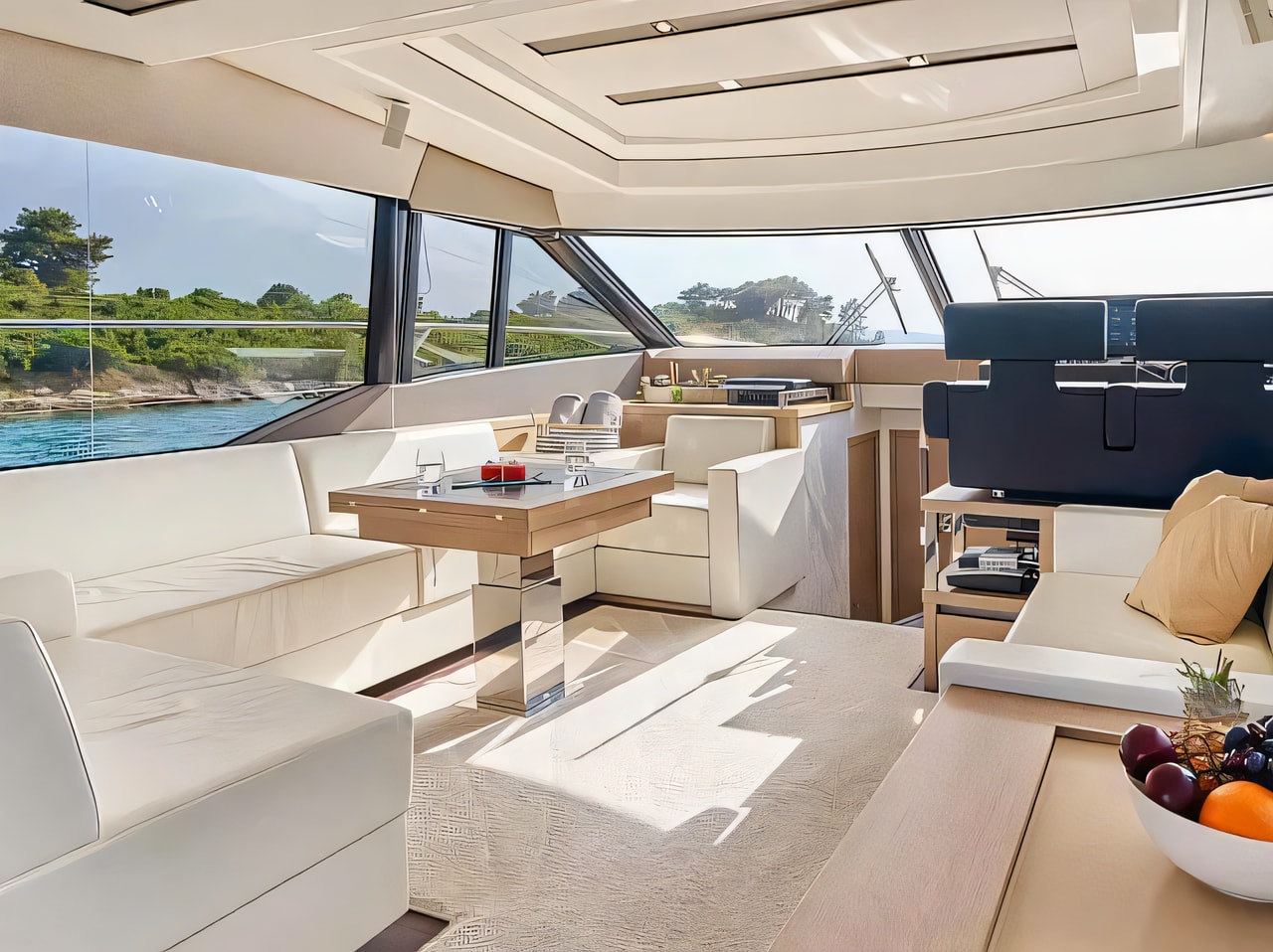 Layout of Prestige 630S motoryacht with 3 cabins Croatia yacht charter