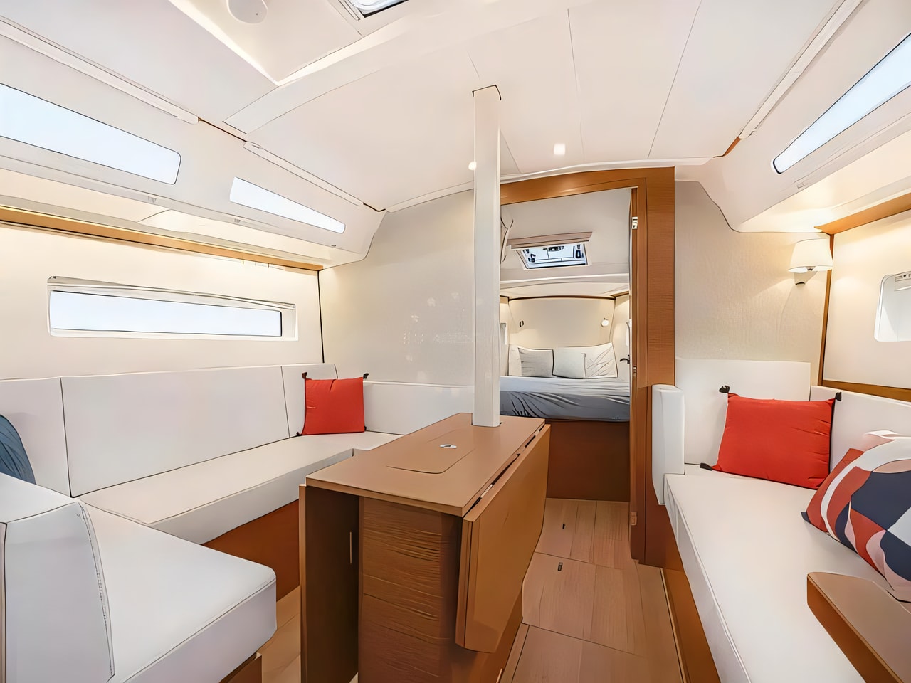 Layout of Sun Odyssey 380 sail boat with 3 cabins Croatia yacht charter