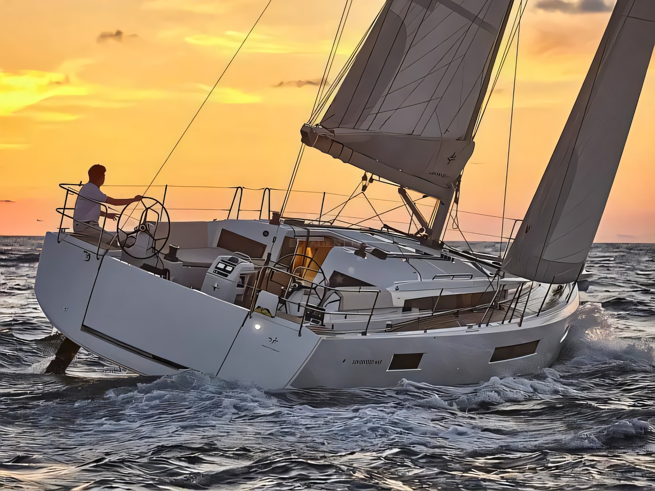 Exterior overview of Sun Odyssey 440 sail boat for charter from Rogoznica Marina Frapa in the Sibenik sailing area Croatia