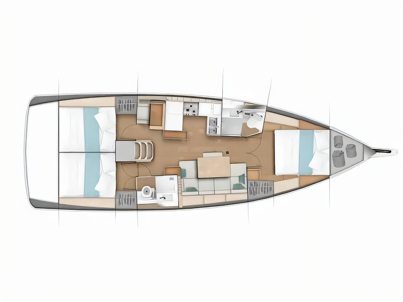 Interior of Sun Odyssey 440 sail boat with 3 cabins Croatia yacht charter