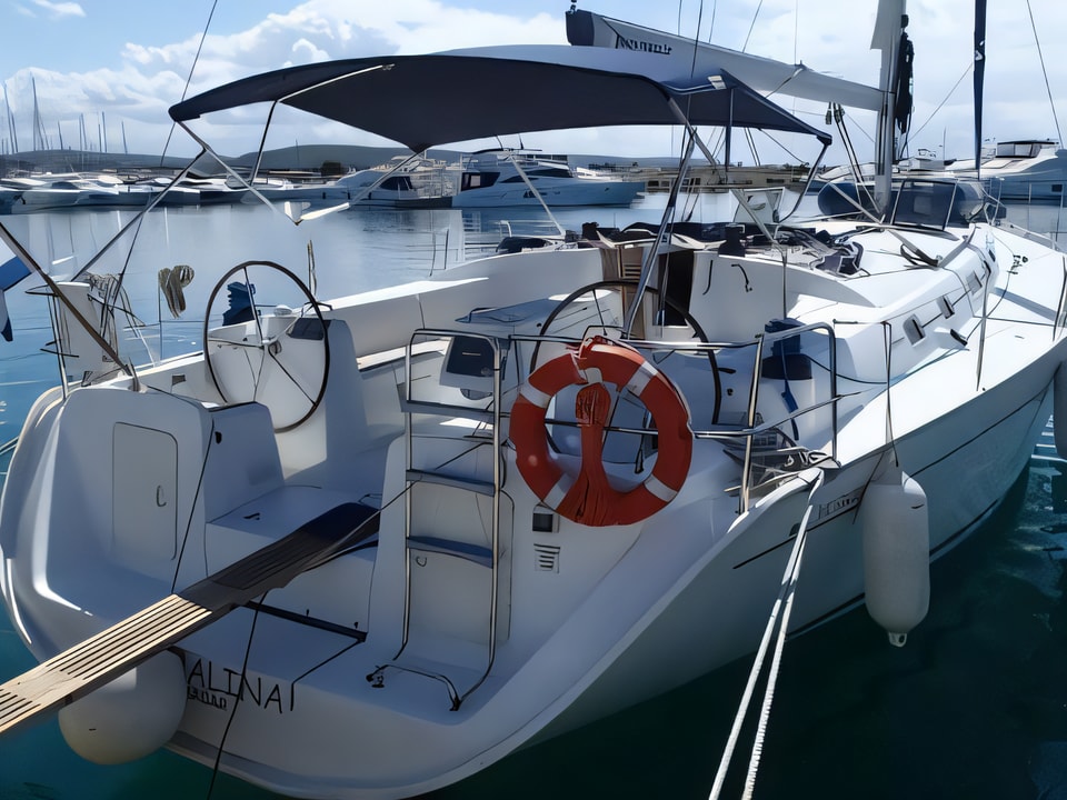 Exterior overview of Cyclades 50.5 sail boat for charter from Sukosan Marina Dalmacija in the Zadar sailing area Croatia