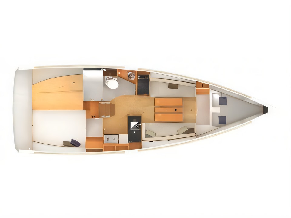 Layout of Sun Odyssey 349 sail boat with 2 cabins Croatia yacht charter