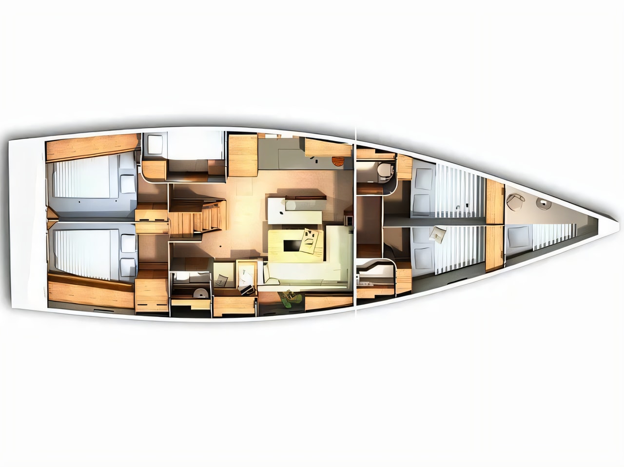 Interior of Hanse 505 sail boat with 5 cabins Croatia yacht charter