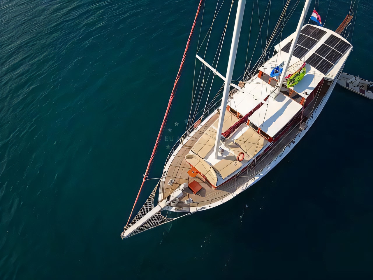Exterior overview of Gulet Sole gulet or cruiser for charter from Kastilac port Kastel Gomilica in the Sibenik sailing area Croatia