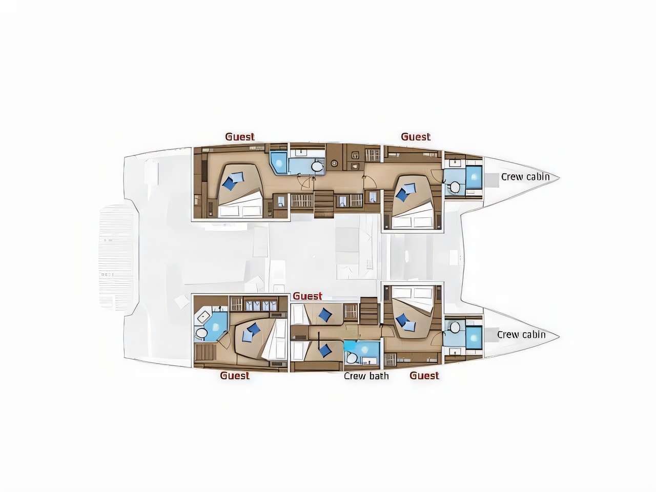 Interior of Lagoon 55 catamaran with 5 cabins Croatia yacht charter