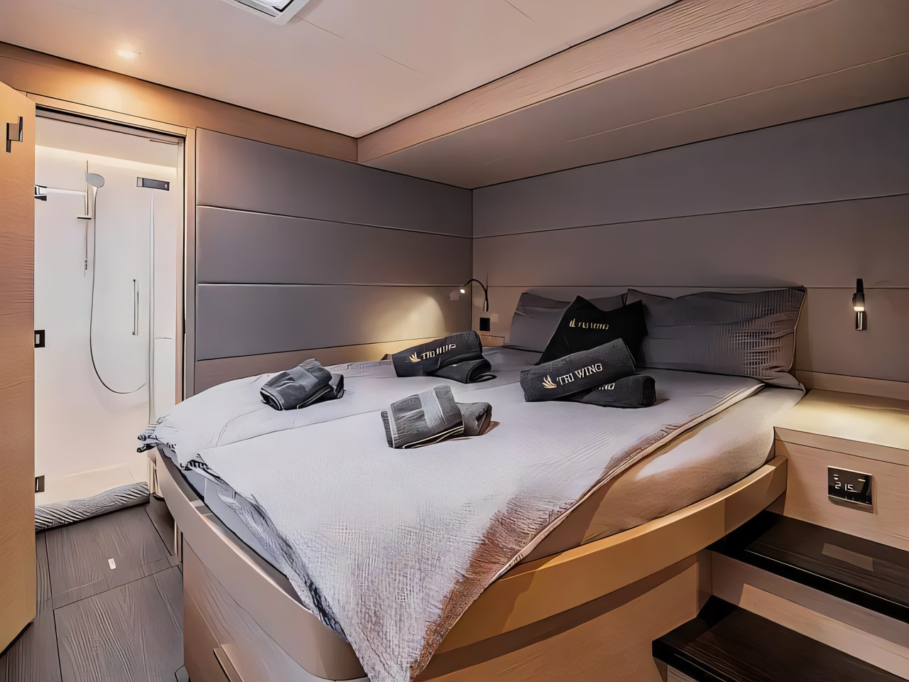 Layout of Lagoon 55 catamaran with 5 cabins Croatia yacht charter