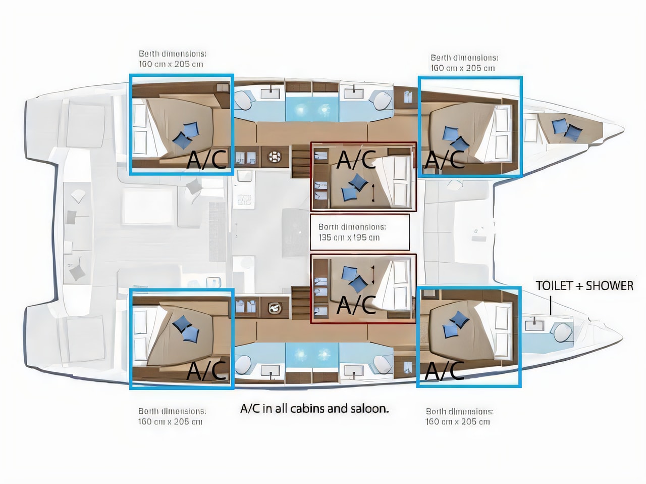 Interior of Lagoon 50 catamaran with 6 cabins Croatia yacht charter