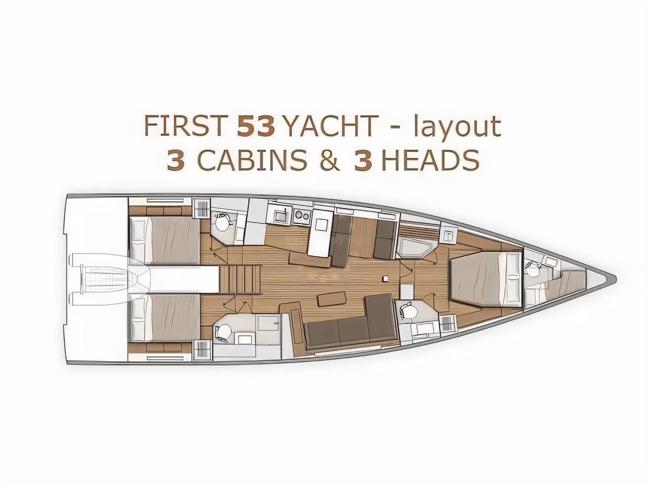 Interior of First Yacht 53 sail boat with 3 cabins Croatia yacht charter